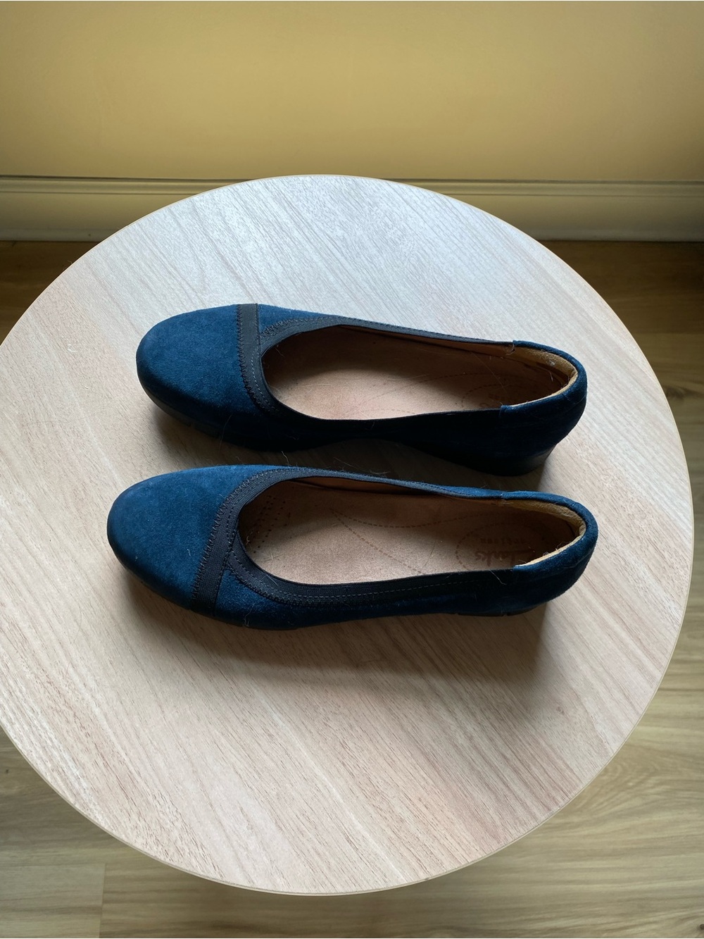 Vintage Clarks Navy Suede Slip-On Ballet Flats with Dark Trim